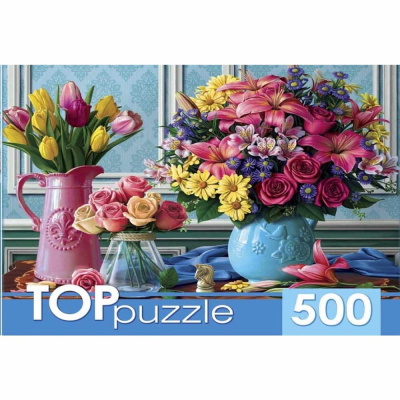 Пазлы Вазы с яркими цветами TOPpuzzle 500 элементов Рыжий кот ХТП500-4234  1